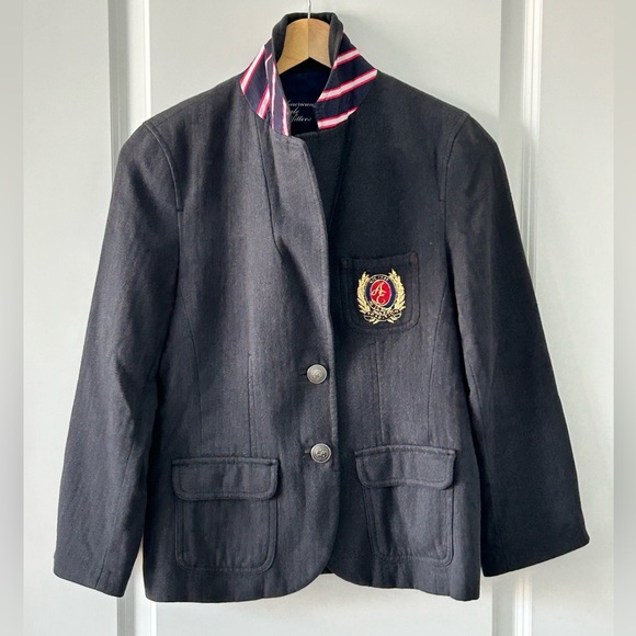 American Eagle Navy Cotton Crested Blazer Jacket Size M - Picture 3 of 13